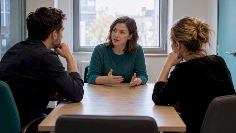 Mediator rozmawia z pracownikami